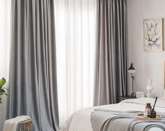 Luxury Silver Grey Velvet Curtain, Custom Rod Pocket Drapery