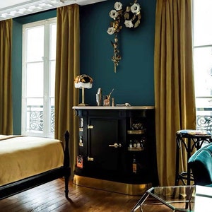 Pair of Gold Green Velvet Curtains, Luxury Rod Pocket Style Bedroom Curtains, Custom Window Dressing