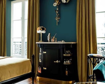 Gold Green Velvet Curtains, Luxury Bedroom Window Dressing