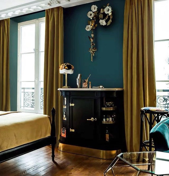 green window dressing Gold Green Velvet Curtains, Luxury Bedroom Window Dressing