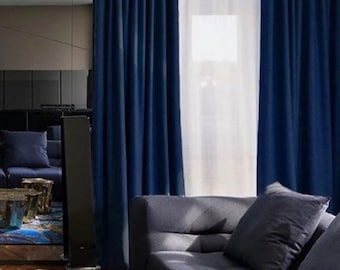 Dark Oxford Blue Velvet Curtains, Custom Handmade Drapery