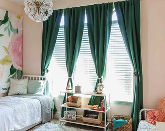 Emerald Green Velvet Curtains, Custom Rod Pocket Panel, Bedroom Living Room