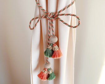 Vintage Style  Tassel Curtain Ties, Pair of Multi Colour Curtain Hold Backs, Drapery Tie Back, Curtain Holder