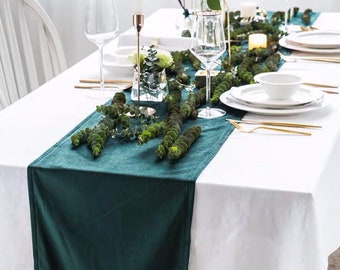 Custom Green Velvet Table Runner, Christmas Table Decor
