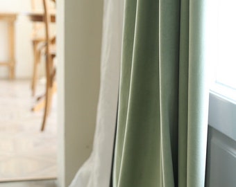 Leaf Green Velvet Curtains, Custom Rod Pocket Window Treatment