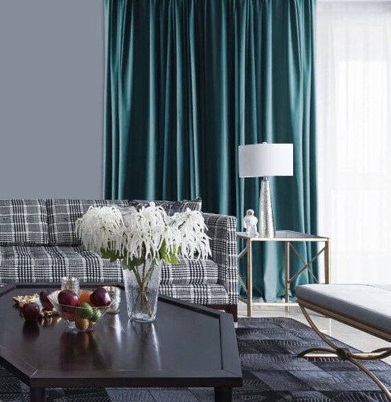 Teal Blue Luxury Matte Velvet Curtains Custom Made Curtain Panels