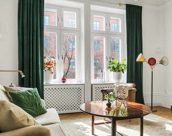 Emerald Green Velvet Curtains, Custom Made Luxury Matte Rod Pocket Curtain Panels