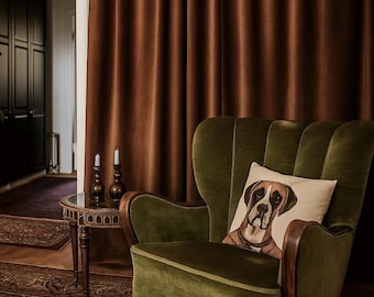 Custom Chestnut Brown Velvet Curtains, Bohemian Rod Pocket Panel