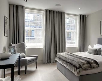 Silver Grey Luxury Velvet Curtains, Custom Made Curtain Panels, Rod Pocket Panels