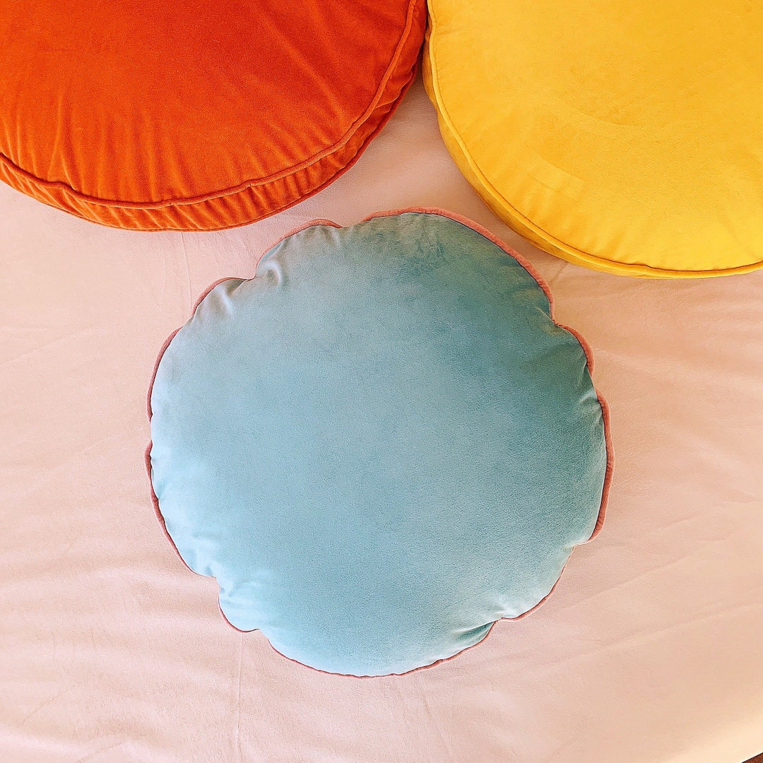 Baby Blue Velvet Cushion Cover Luxury Round Blue Nursery Etsy