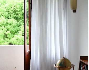 White Linen Curtain Panel, Custom Made French Flax Window Treatment