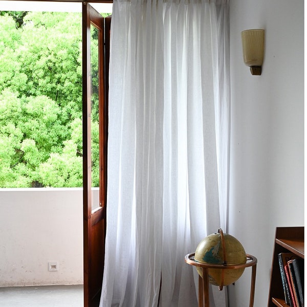 White Linen Curtain Panel, Custom Made Lightweight Curtain Window Treatment, Tab Top or Rod Pocket Style