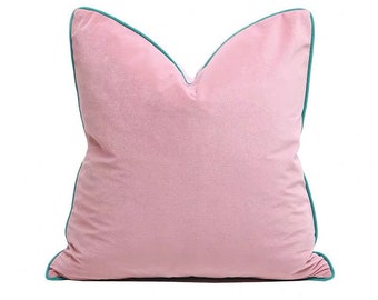 Blush Pink Luxury Matt Velvet Throw Pillow Cover, 19” Square Cushion Cover, Boho Decorative Throw Pillow