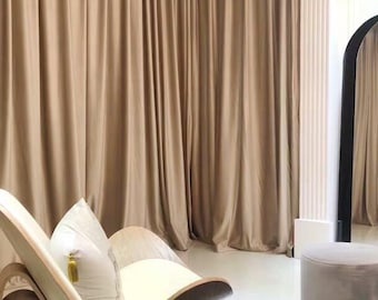 Beige Velvet Curtain Panel, Luxury Vintage Style, Custom Window Drapery