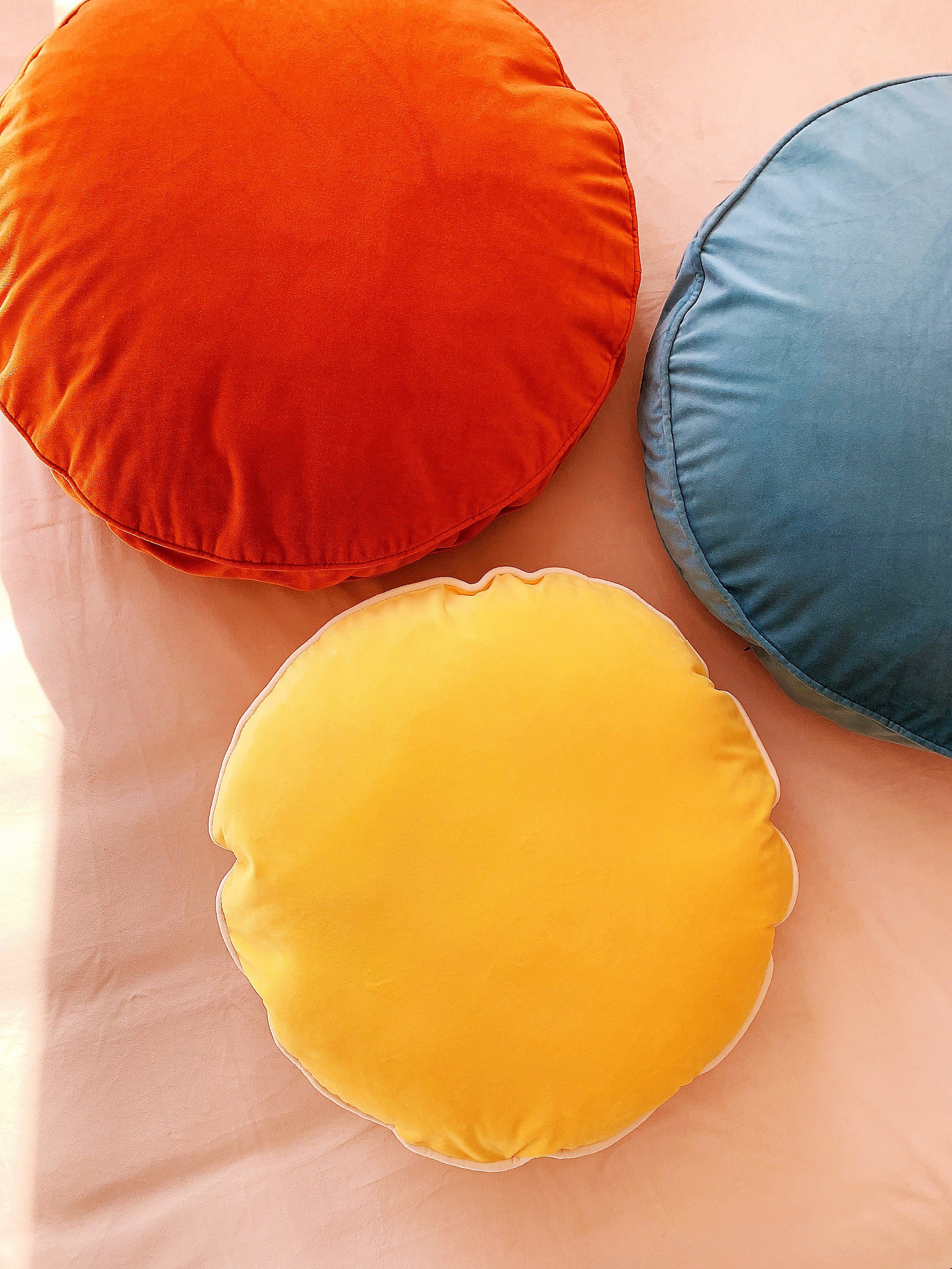 Yellow Velvet Cushion Cover Round Scatter Throw Pillow Luxury Etsy Canada