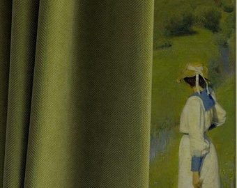 Olive Green Embossed Blackout Chenille Curtain Panel for Living Room