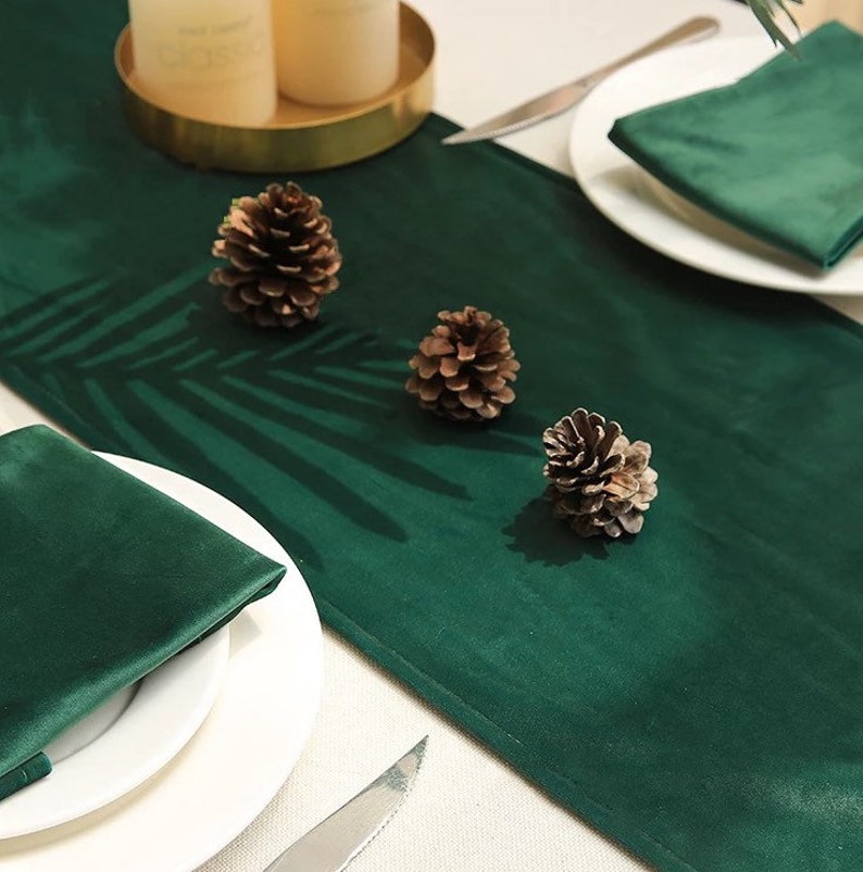 Custom Christmas Table Runner, Christmas Decor, Green Velvet Table Cloth, Vintage Green Luxury Dining Table Cloth image 4