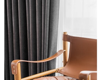 Dark Grey Chenille Blackout Curtain Panel, Living Room Decor