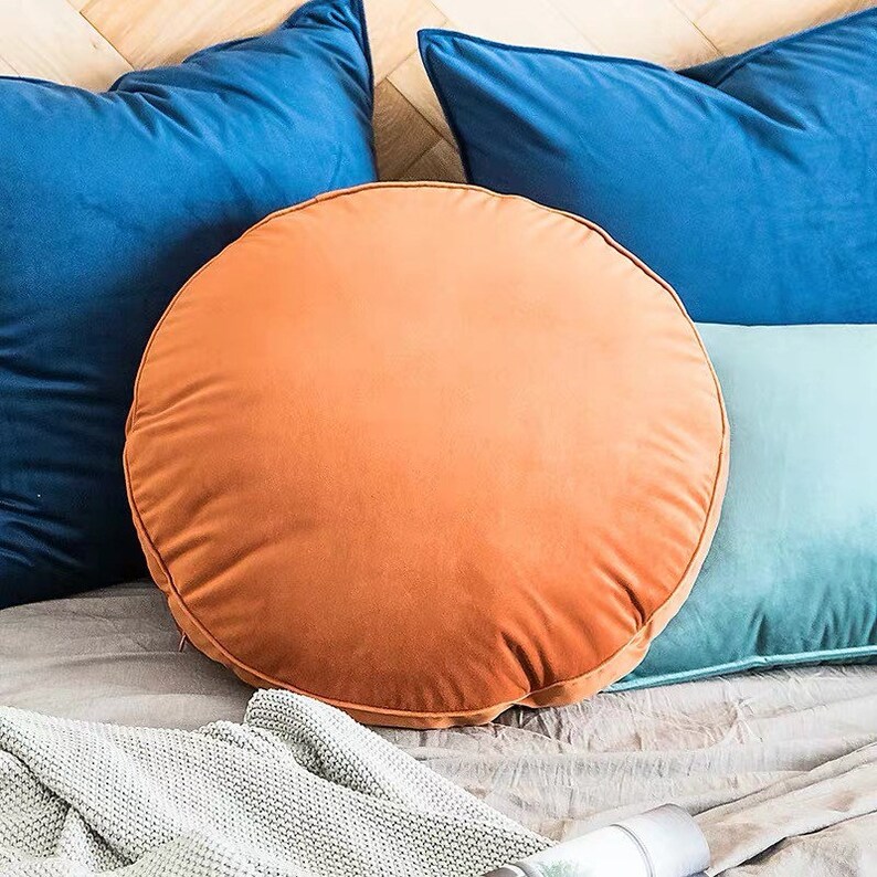 Orange Luxury Velvet Round Pillow Cover 20 Diameter Etsy