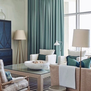 Sea Green Matte Velvet Curtains, Luxury Custom Made Boho Curtain Panels