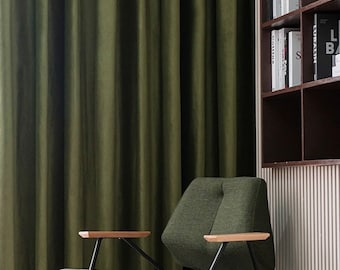 Olive Green Velvet Curtain | 80% Light Blocking, Custom Drape