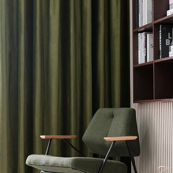 Olive Green Velvet Curtain | 80% Light Blocking, Custom Drape