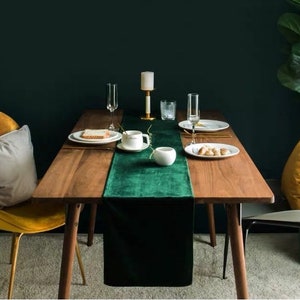 Custom Christmas Table Runner, Christmas Decor, Green Velvet Table Cloth, Vintage Green Luxury Dining Table Cloth image 1