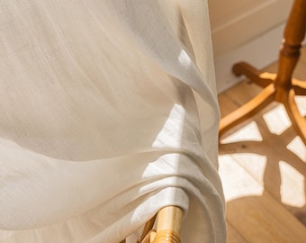 Beige Linen Curtain Panel, Semi-Sheer French Flax Drapes, Custom Rod Pocket