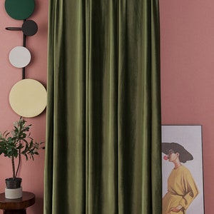 Luxury Olive Green Matte Velvet Curtain, Custom Made Rod Pocket Curtain Panel