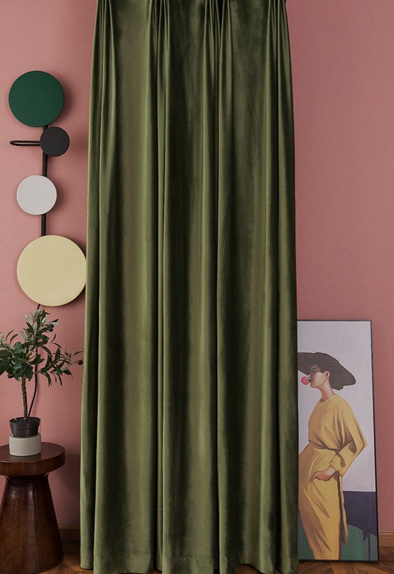 Luxury Olive Green Matte Velvet Curtains Custom Made Rod | Etsy