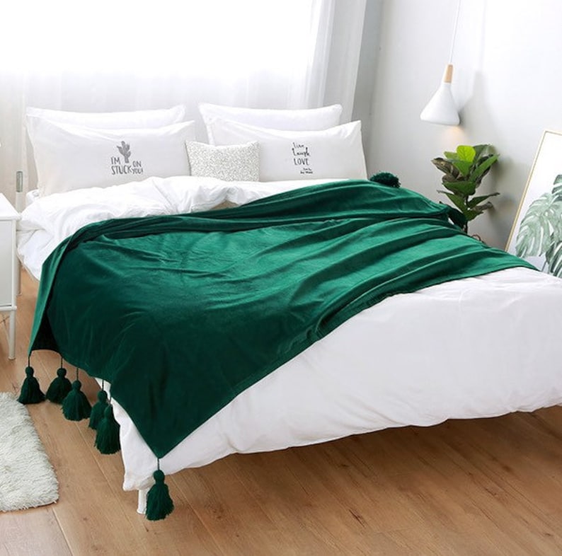 Luxury Vintage Green Throw Blanket Bed Runner Blanket With Etsy