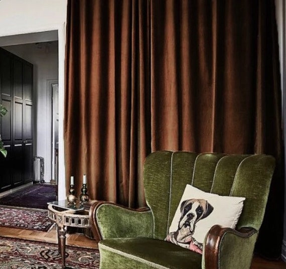 Cortina de terciopelo mate verde oliva de lujo, panel de cortina