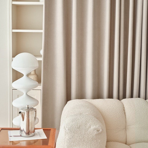 Eggshell White Curtain Panel for Living Room, Contemporary Embossed Blackout Chenille Curtain Panel