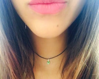 August Birthstone choker/Gemstone choker/August necklace/dainty August necklace/Peridot choker/August birthday/gift for her/Cotton choker