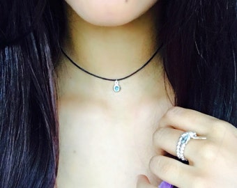 March Birthstone choker/Gemstone choker/March necklace/dainty March necklace/Aquamarine choker/March birthday/gift for her/Cotton choker