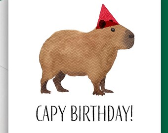 Have a Capy Birthday Funny Capybara Birthday Card, Cute Animal Pun Gift for Capybara Lovers, Funny Birthday Greeting Card