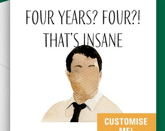4 Years? That's Insane! Funny Birthday Card | Curry & Naan Birthday Pun | Awkward Humour Card