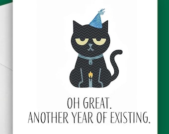 Funny Grumpy Cat Birthday Card, Sarcastic Cat Birthday Greeting Card, Reluctant Birthday Card for Friend, Minimalist Meme Card