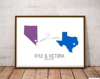 Custom Two State Map, Long Distance Gift, Love Map, Valentine’s Day gift, Personalized Map Print, Custom digital download