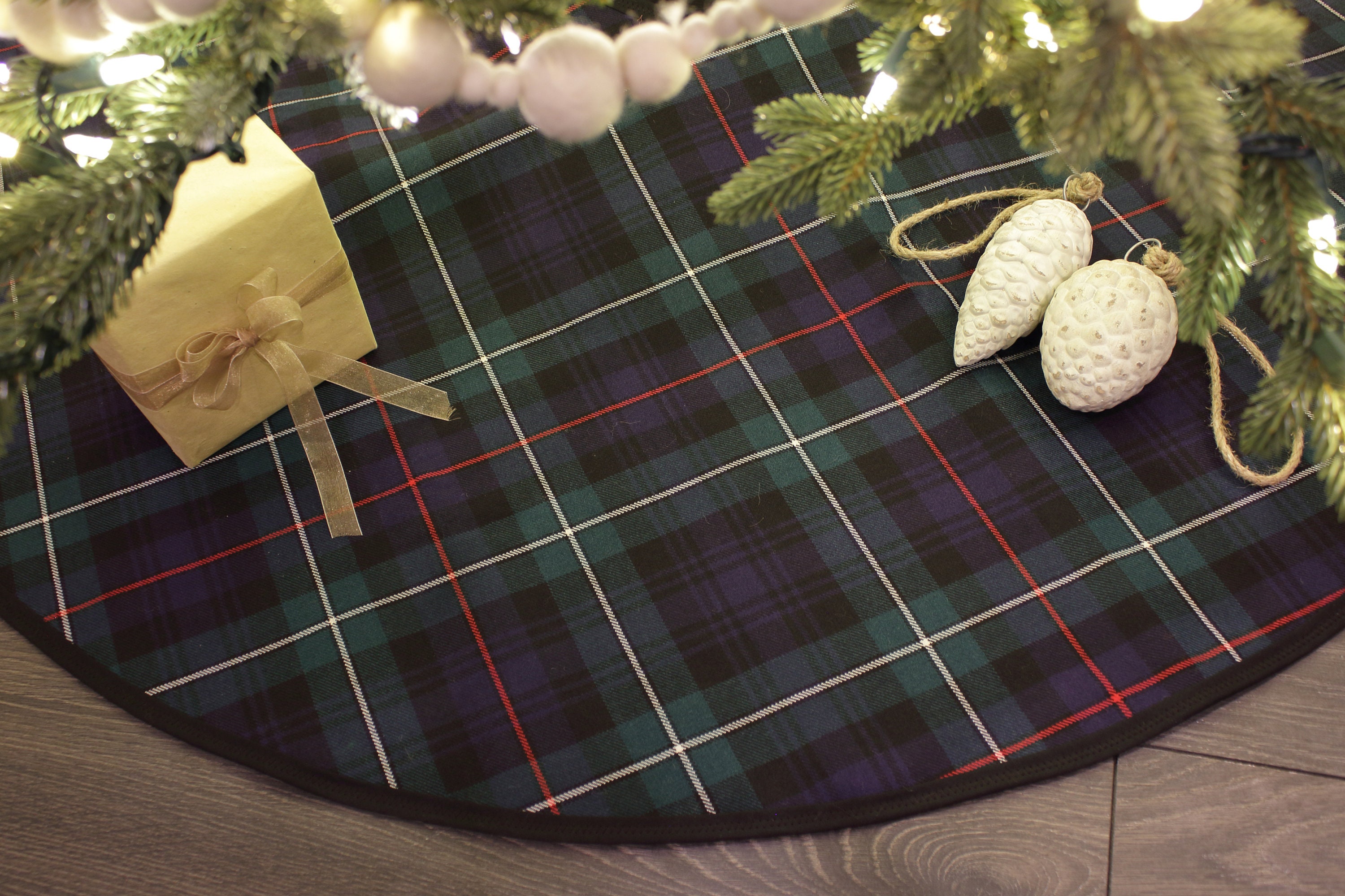 Mackenzie Modern Tartan New Wool Christmas Tree Skirt. Premium