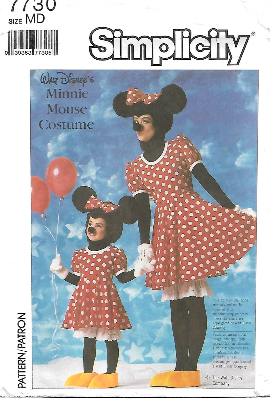 Vintage 1980s Simplicity Costume Pattern 7730: Minnie Mouse. Adult Size ...