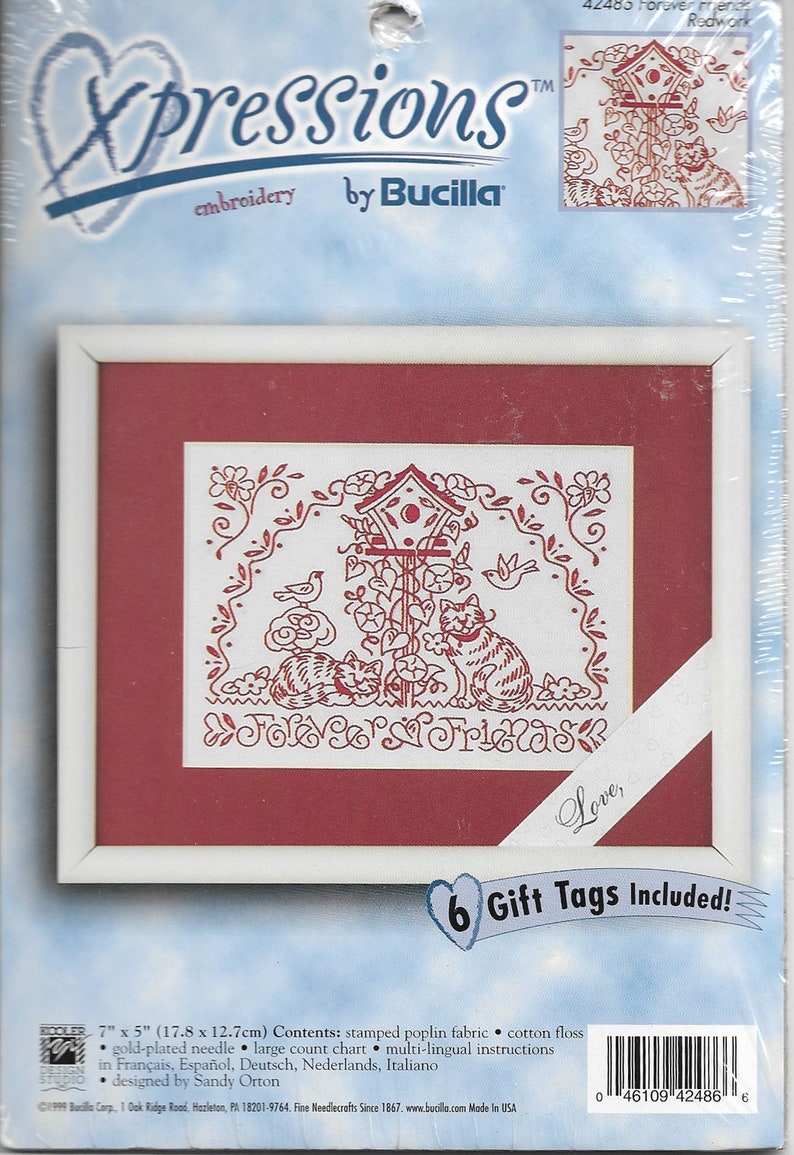 Xpressions Embroidery by Bucilla Forever Friends Redwork Kit NEW