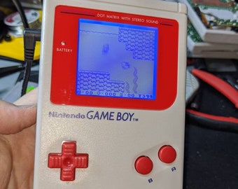 Customized/Modded Game Boy (Red Bezel) DMG-001 with Biverted White Back-Light