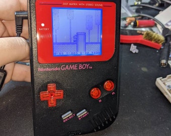 Customized/Modded Black/Red Game Boy DMG-001 with Biverted White Back-Light