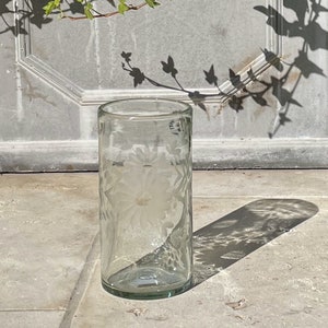 Hand Engraved Tall Cooler Glass with Flower