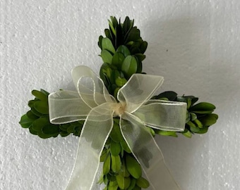 Preserved Boxwood Mini Cross w/Sheer Ribbon 8"x6"-Godmother-Goddaughter-Christmas-Easter-Farmhouse Decor-Spring