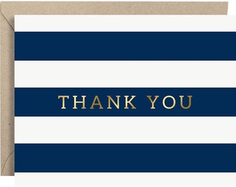 Navy Stripe & Gold Foil Thank You Card Set