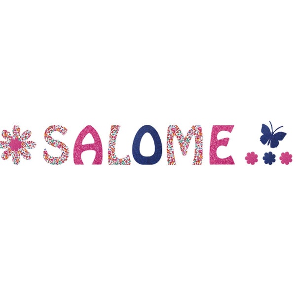 Patch prénom personnalisable 6 lettres pour décorer sac, coussin, vêtement. Appliqué thermocollant lettres en Liberty Eloïse