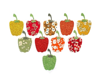 Set of 10 peppers iron on patches for easily customize clothing