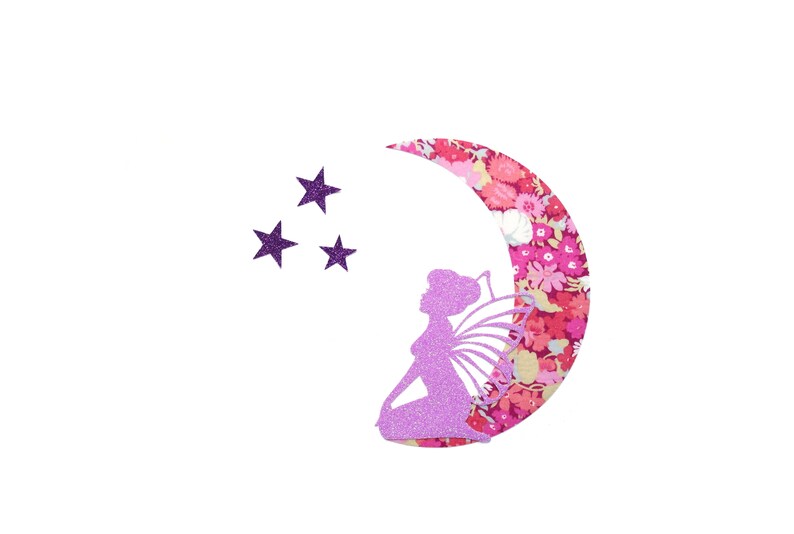 fabric iron on custom clothing ornament Mitsi custom pillow craft supply Liberty patch Fairy glitter parme moon stars